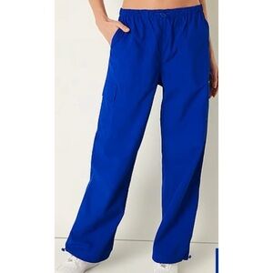 PINK Victoria's Secret Satin Parachute Cargo Pants Blue
